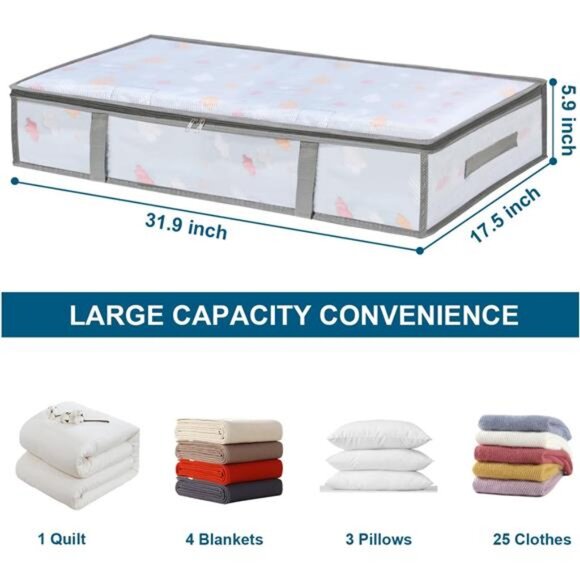 2 Pack Under Bed Storage Containers Bins, Humid-Proof Plastic Underbed Storage - Picture 2 of 7